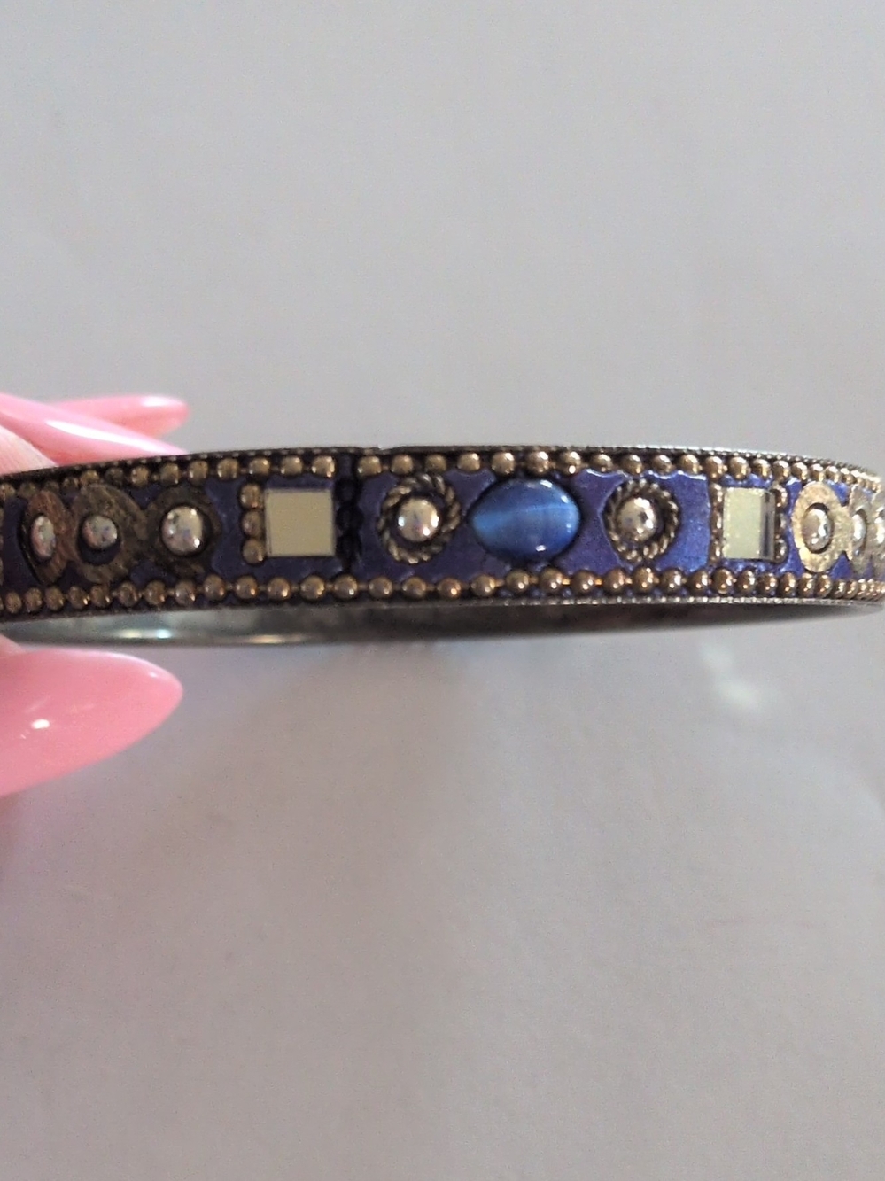 Blue Stone and Rhinestone Accent Bangle Bracelet